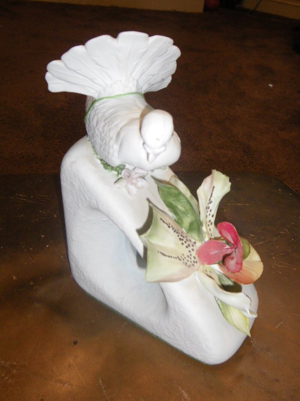 Vintage Ceramic Statue Dove & Orchid Made in Italy w/ Certificate di Garanzia